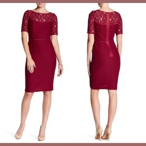 NWT $384 Nue By Shani Lace Shirred Dress in Wine Red‎ [SZ 2 US ]